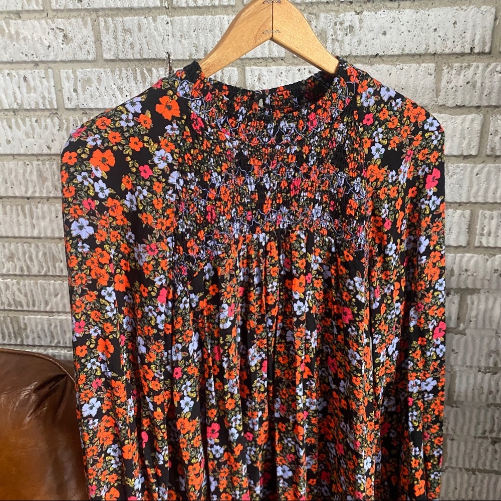 Free People Long Sleeve Smocked Floral Mini Dress
